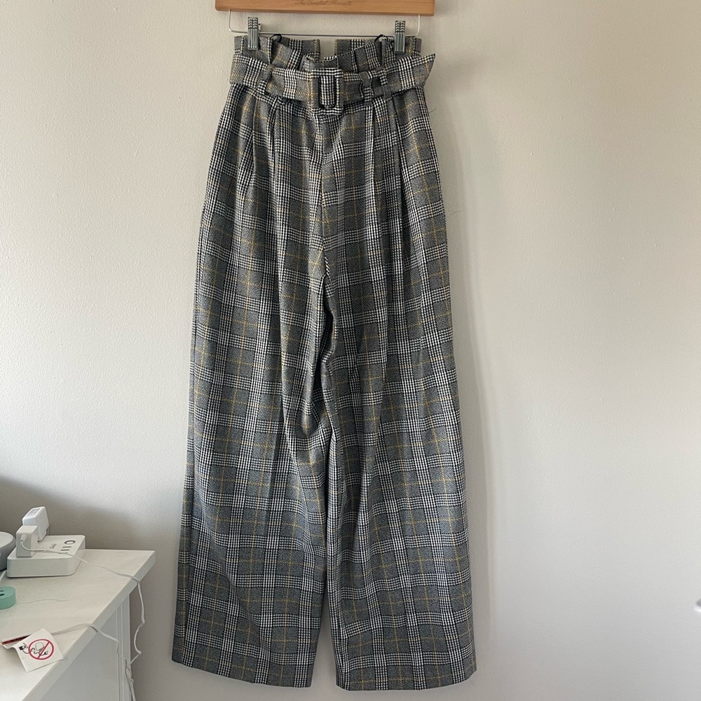 Topshop Plaid High Waisted Belted Pants